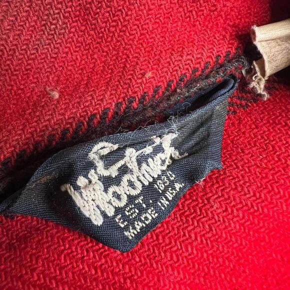 Vintage Woolrich Buffalo Plaid Wool Jacket Red Black USA Made Hunting Coat M - Picture 10 of 13